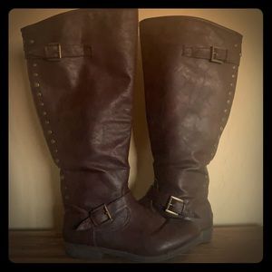 Journee - Wide calf knee high leather boots
